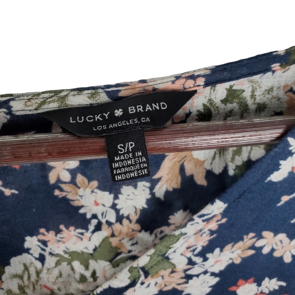 Lucky Brand Navy Blue Floral Boho Tie Top - Picture 4 of 9